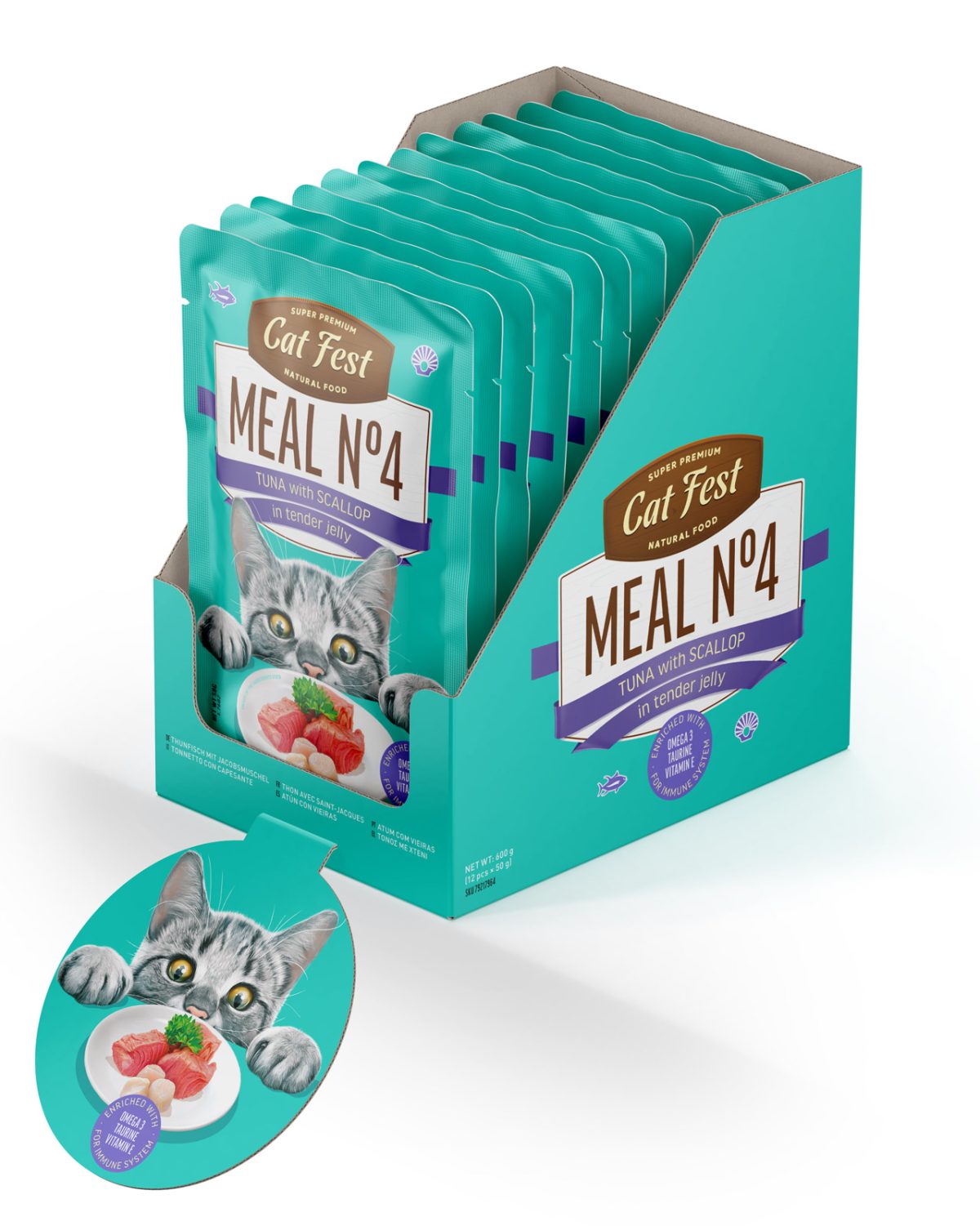 CatFest Тунец с гребешком в нежном желе Meal Nr4, 12 x 50 g
