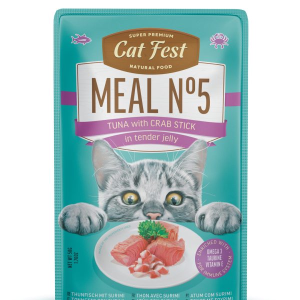 CatFest Tunas su krabų lazdele švelnioje drebučių želėje Meal Nr5, 12 x 50 g