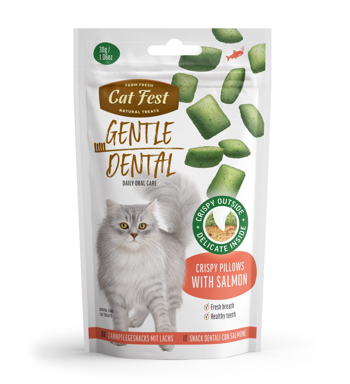 CatFest Dental хрустящие подушечки с лососем, 30г.