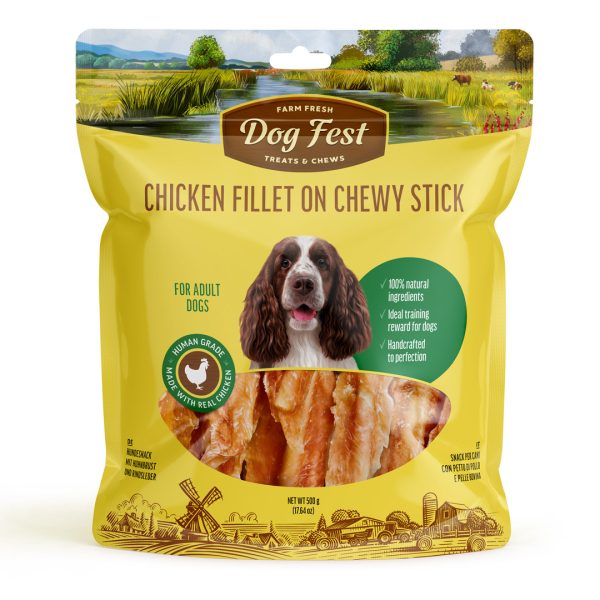 Chicken fillet on chewy stick, for medium and large breed dogs, megapack 500g