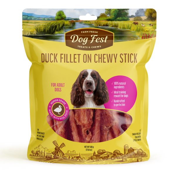 Duck fillet on chewy stick, for medium and large breed dogs, megapack 500g.