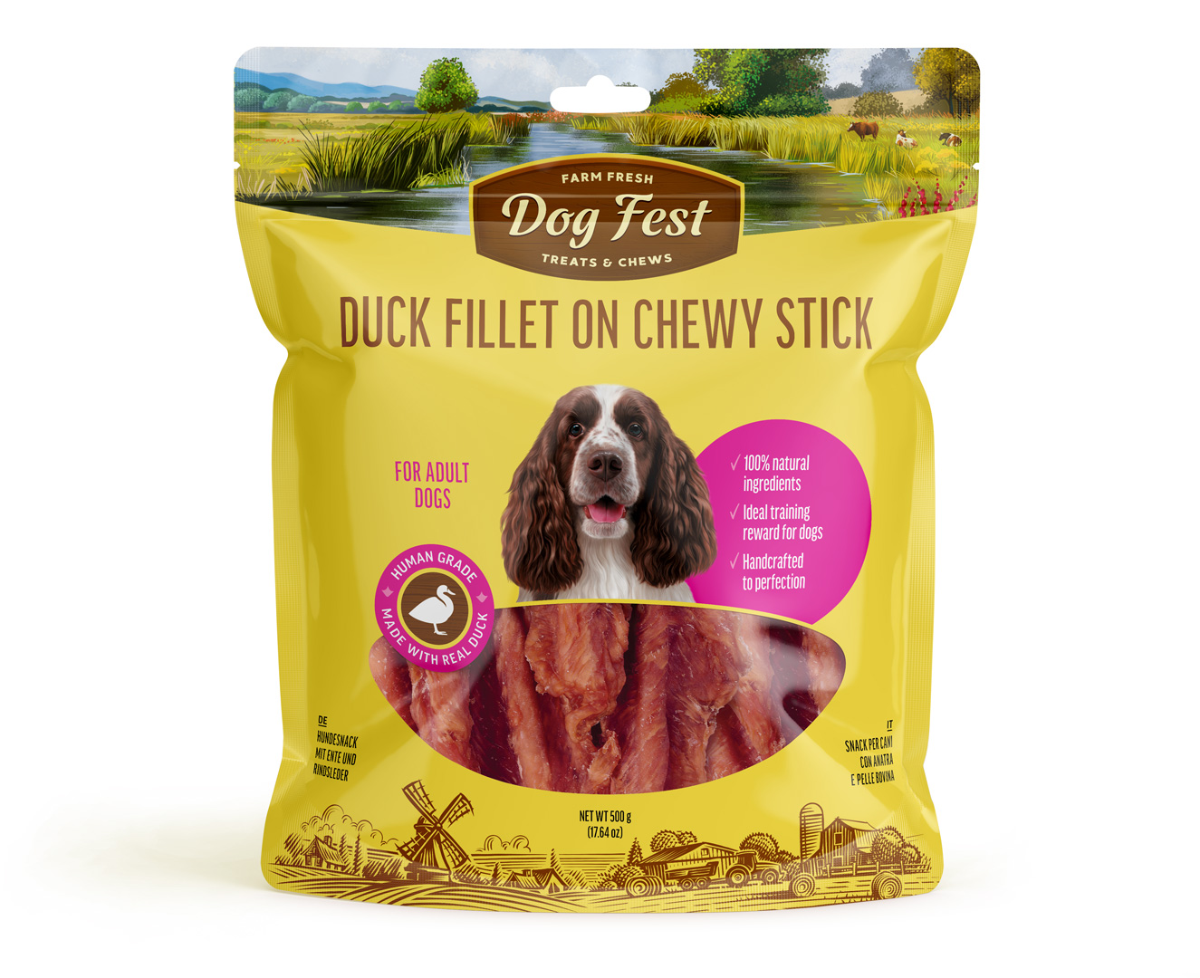 Duck fillet on chewy stick, for medium and large breed dogs, megapack 500g. Duck fillet on chewy stick, for medium and large breed dogs, megapack 500g.