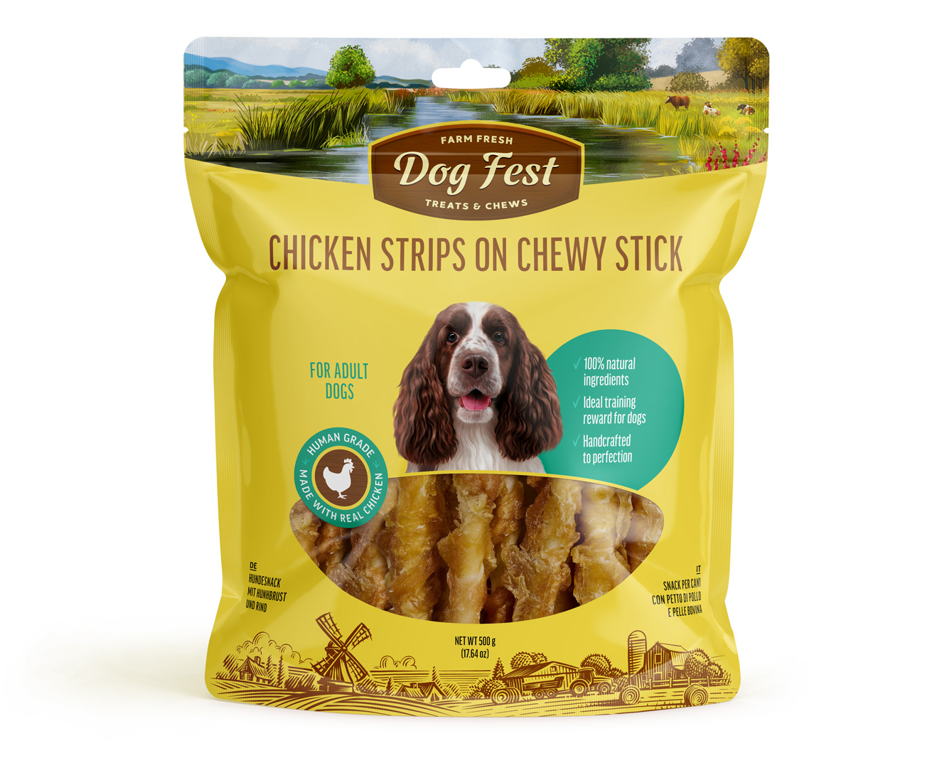 Chicken strips on chewy stick, for medium and large breed dogs,megapack 500g. Chicken strips on chewy stick, for medium and large breed dogs,megapack 500g.