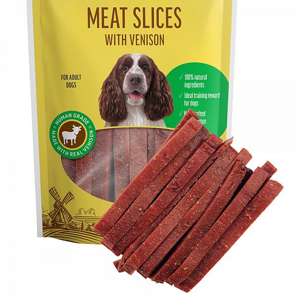 Slices with venison, for all  dogs, 90g.