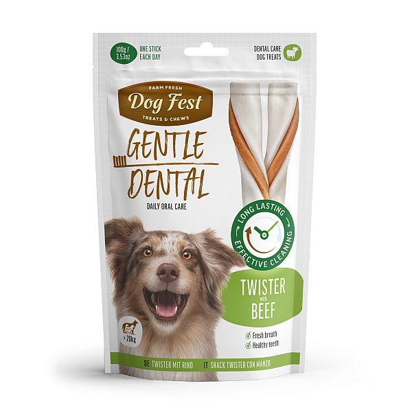 Dog Fest Dental twister su jautiena, sveriantiems daugiau nei 20 kg, 100g