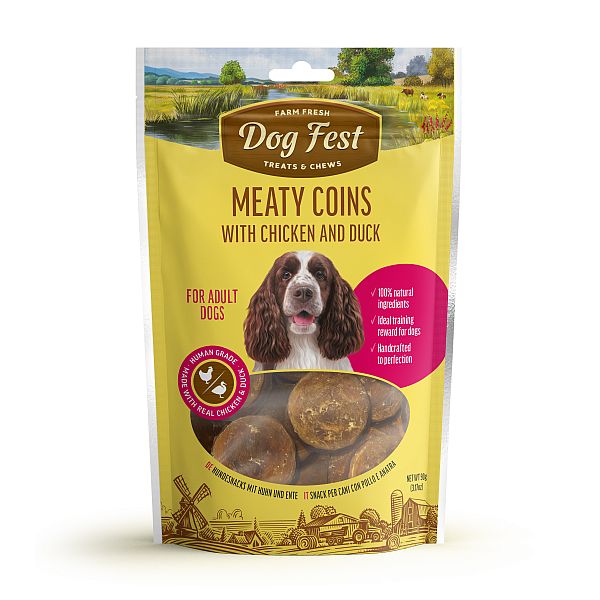 DogFest Meaty coins with chicken and duck for adult dogs, 90g