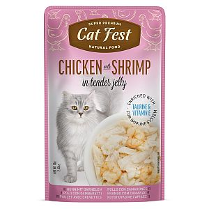 CatFest Vistas gaļa ar garnelēm želejā, mitrā barība kaķiem, 12 x 70 g