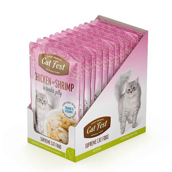 CatFest einekotike kana ja krevettidega želees,märgtoit kassidele 12 x 70 g