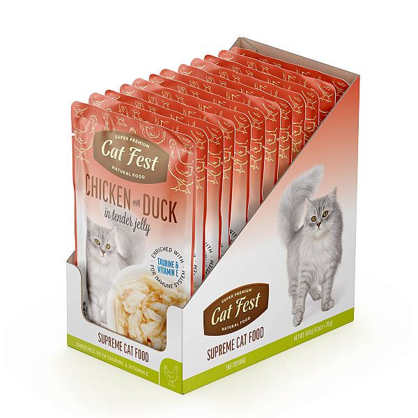 CatFest Vistas gaļa ar pīli želejā, mitrā kaķu barība, 12 x 70 g