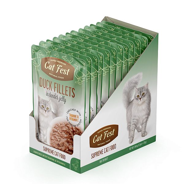 CatFest филе утки в желе, влажный корм для кошек, 12 x 70 g