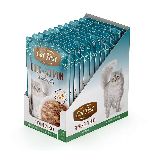 CatFest Филе утки с лососем в желе, влажный корм для кошек, 12 x 70 g