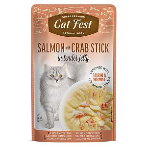 CatFest Lašišos filė su krabų lazdelėmis želė, šlapias kačių maistas, 12 x 70 g