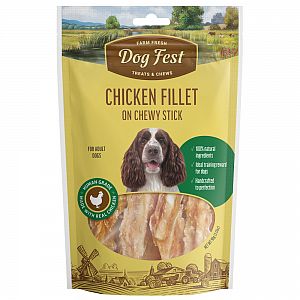 Chicken fillet on chewy stick, for medium and large breed dogs, 90g.