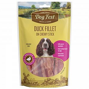 Duck fillet on chewy stick, for medium and large breed dogs, 90g.