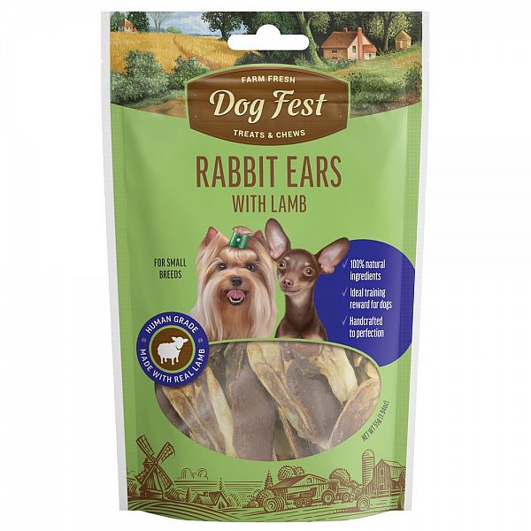 Dog Fest Уши кроличьи c мясом ягнёнка,  для небольших и мини пород собак, 55г.